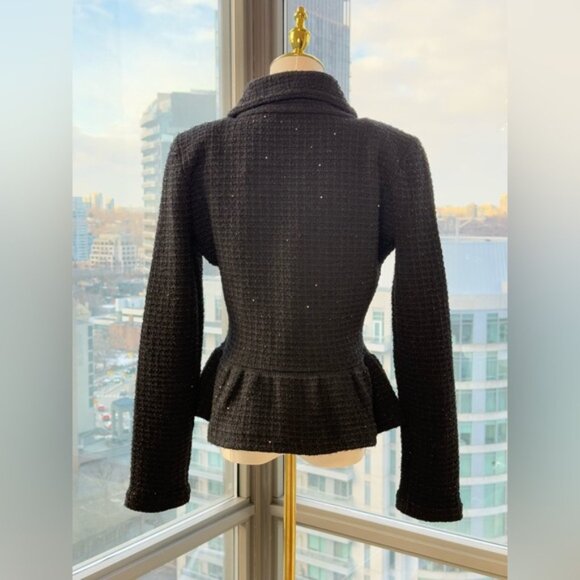 🆕 SELF PORTRAIT 🧿 NWOT Black Textured Peplum Knit Jacket - Sz Large - Picture 9 of 16
